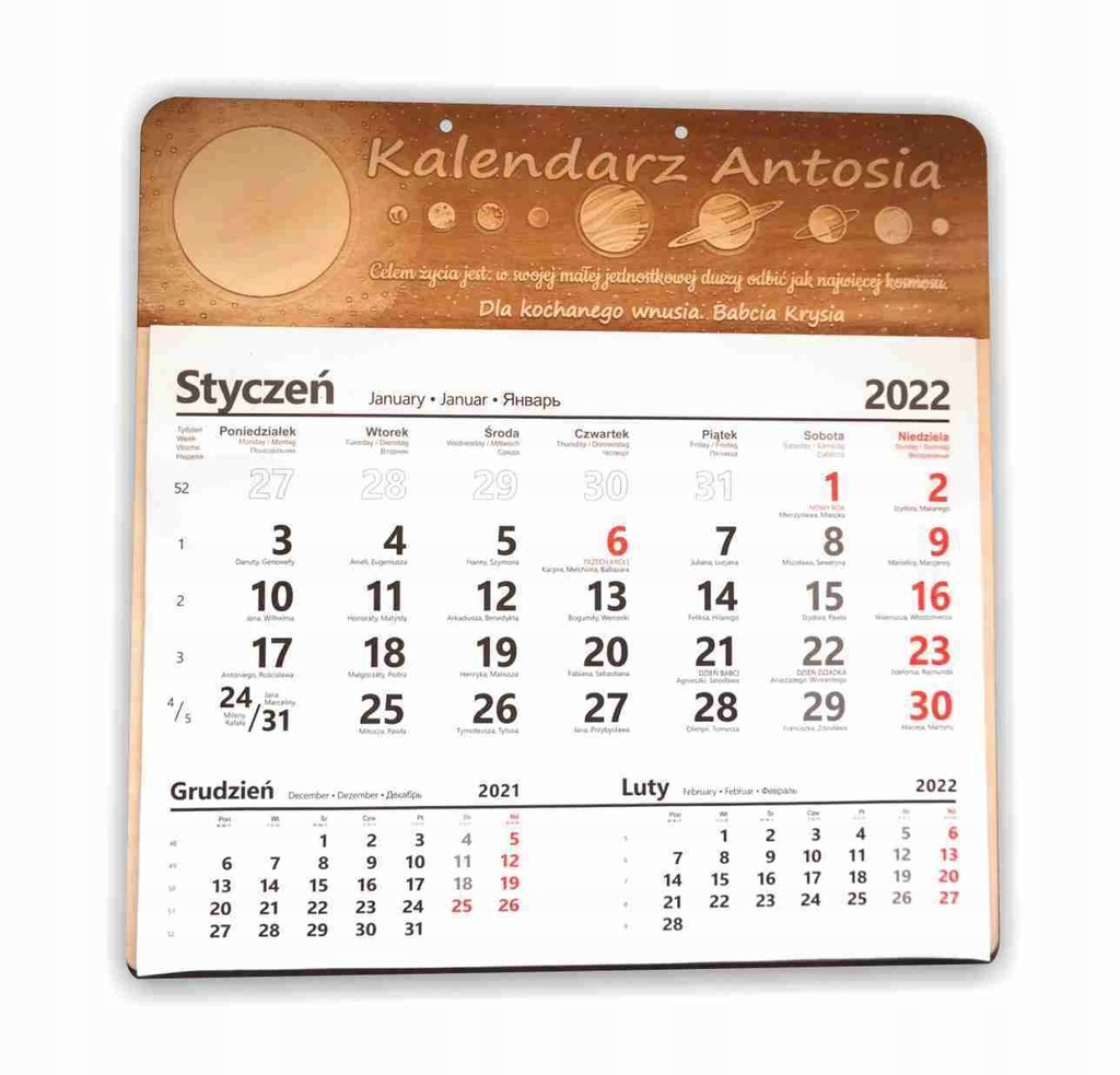 PREZENT DLA DZIECKA personalizowany kalendarz z grawerem na Święta 29x29 cm