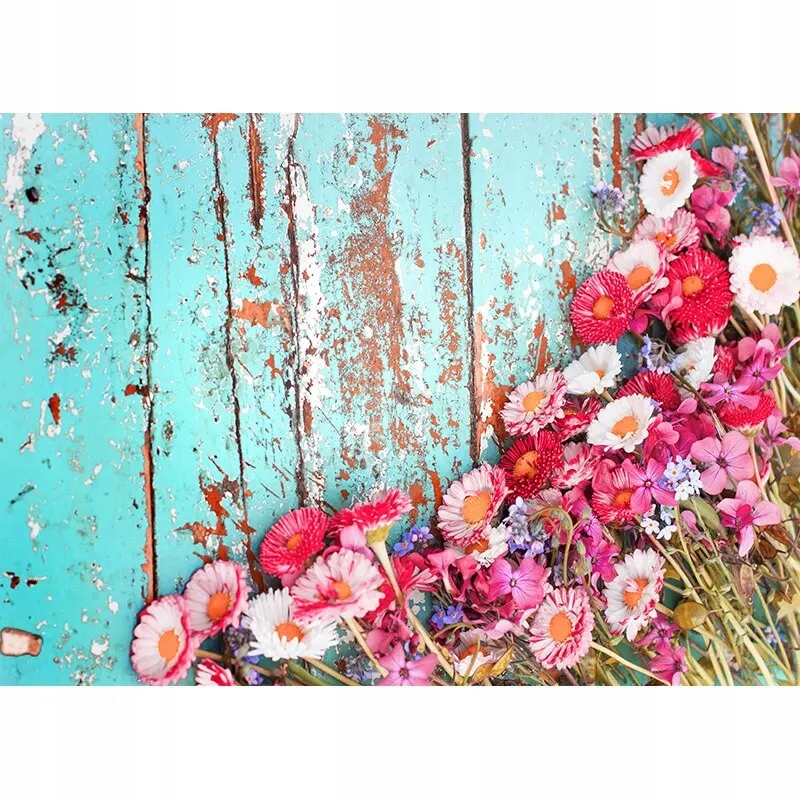 TŁO FOTOGRAFICZNE do dla fotografii wiosenne kwiaty płatek drewniane deski