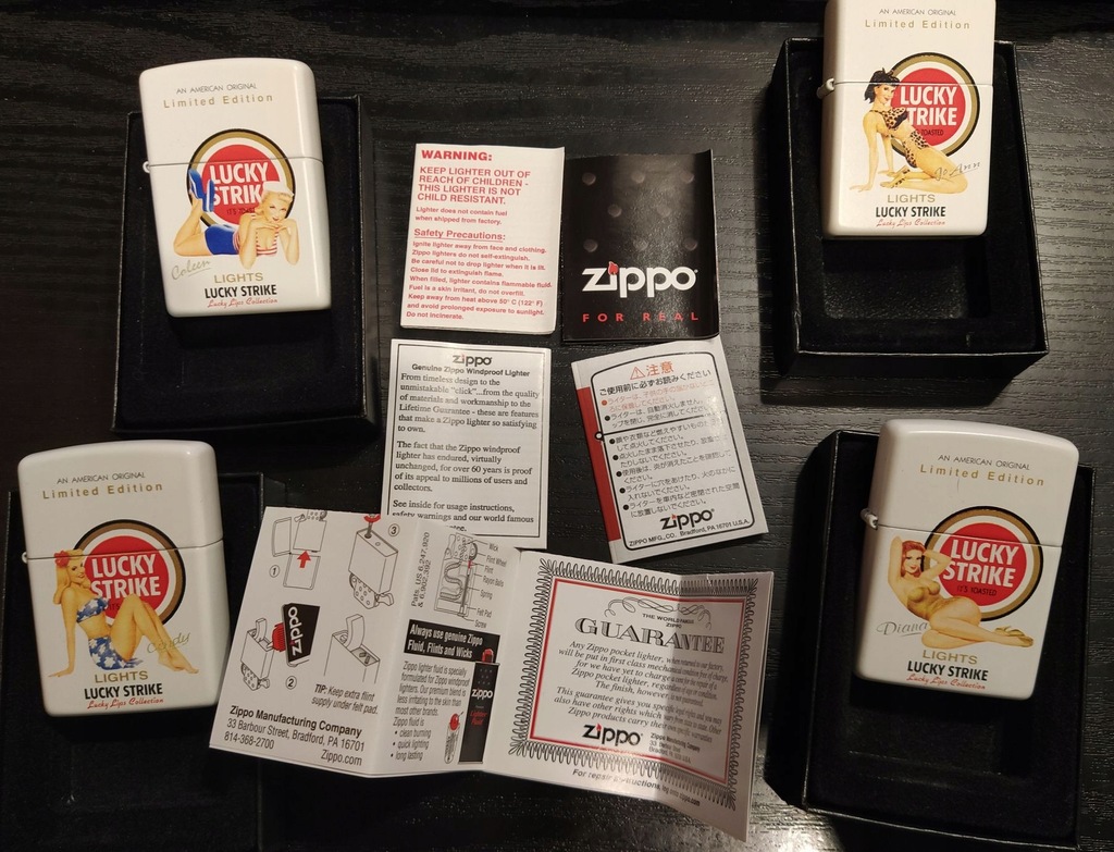 ZIPPO Lucky Strike Pin Up Girls Limited SET 4 szt