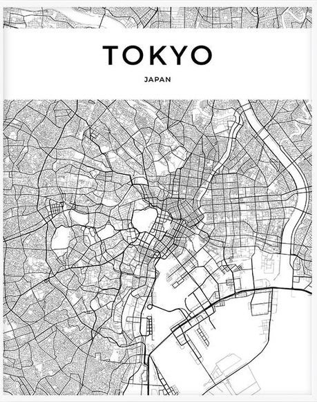 PLAKAT NA ŚCIANĘ MAPA MIASTA TOKYO TOKIO JAPONIA
