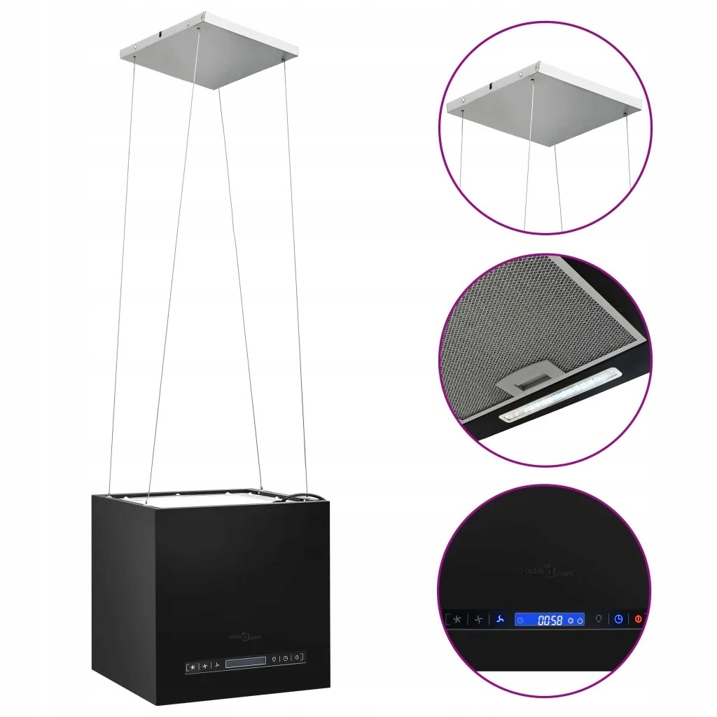 vidaXL Wiszący okap nad wyspę, dotykowy LCD, 37 cm, stal