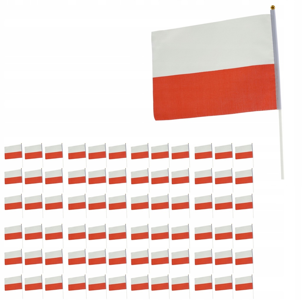 FLAGA POLSKA MATERIAŁOWA CHORĄGIEWKA POLSKI 21x14CM ZESTAW 100SZT