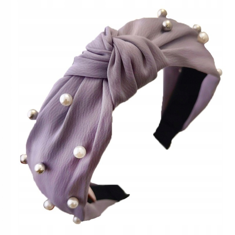 Opaska turban z materiału gruba perełki fiolet O22