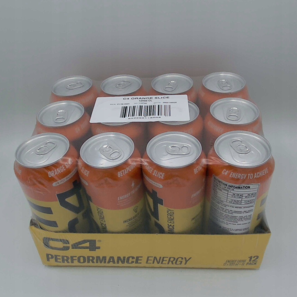 C4 Explosive Energy Drink, Orange Slice - 12 x 500 ml.