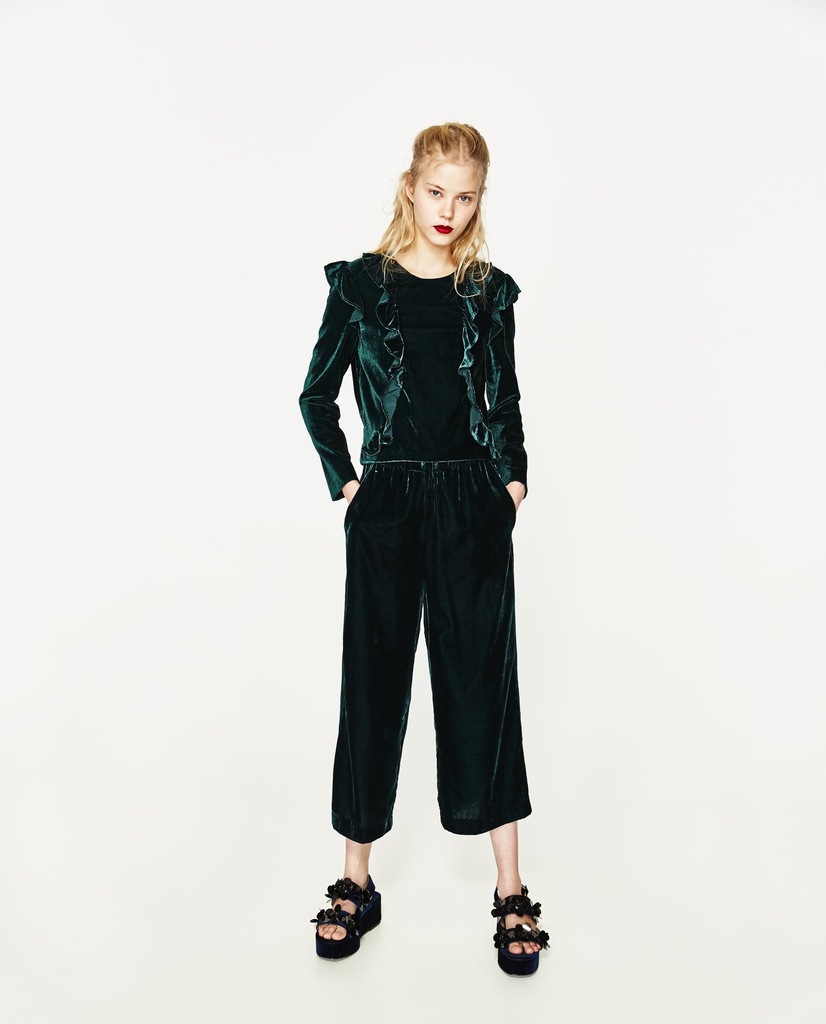 ZARA 36 S AKSAMITNA BLUZKA Z FALBANAMI B3784