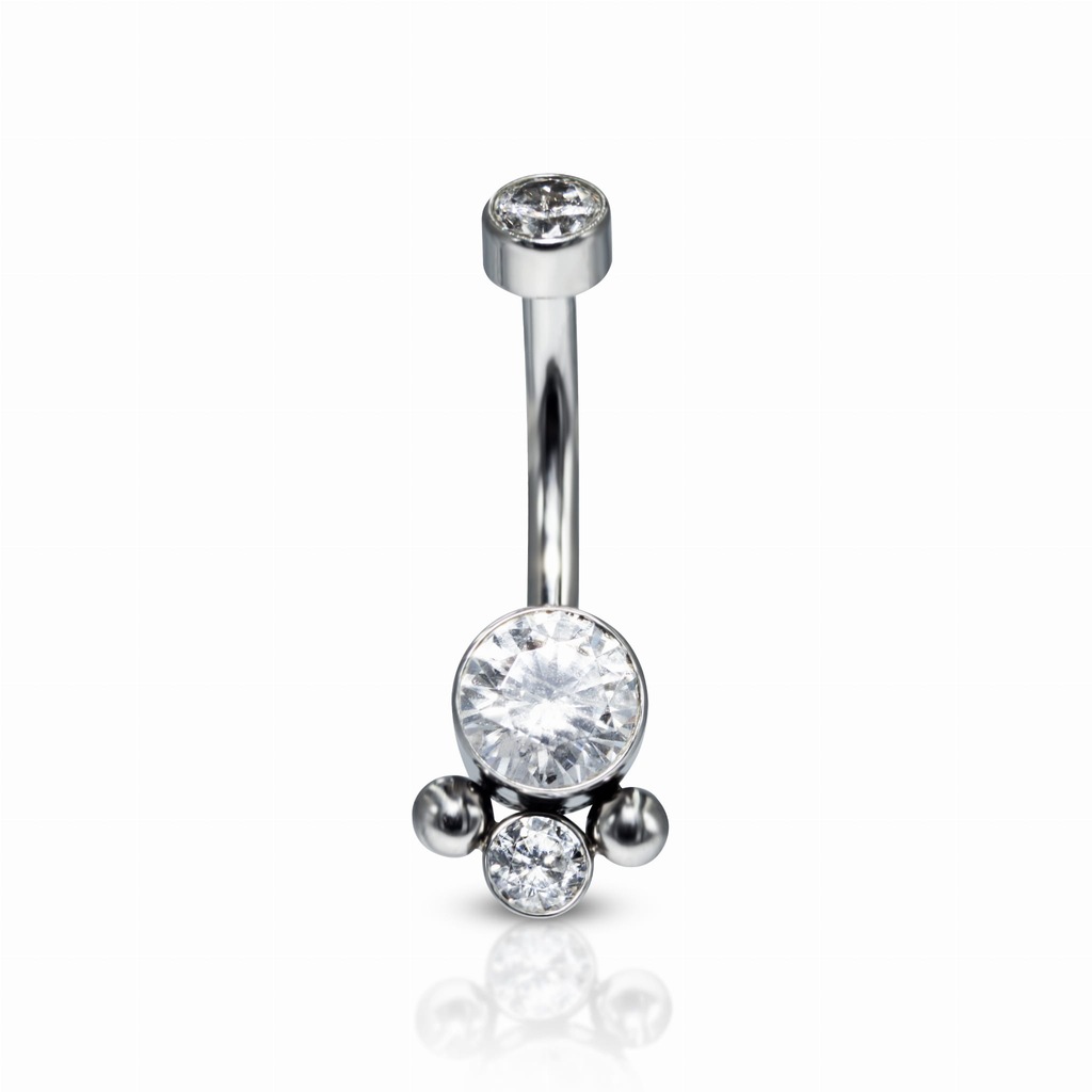 PIERCING Kolczyk do pępka z cyrkoniami i kuleczkami Tytan 1,6/10