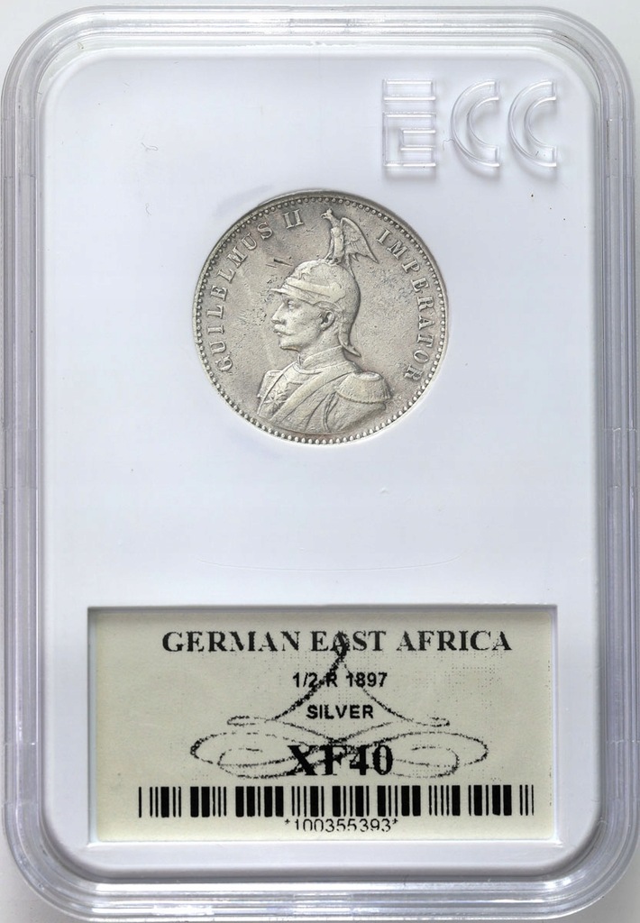 Niemiecka Afryka Wschodnia. 1/2 rupi 1897 – SREBRO