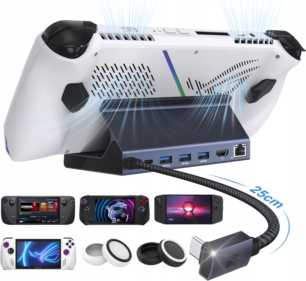 iVANKY 8-w-1 ROG Ally Dock z HDMI 2.0 4K@60Hz, 1Gbps Ethernet, 3 * USB-A 3.