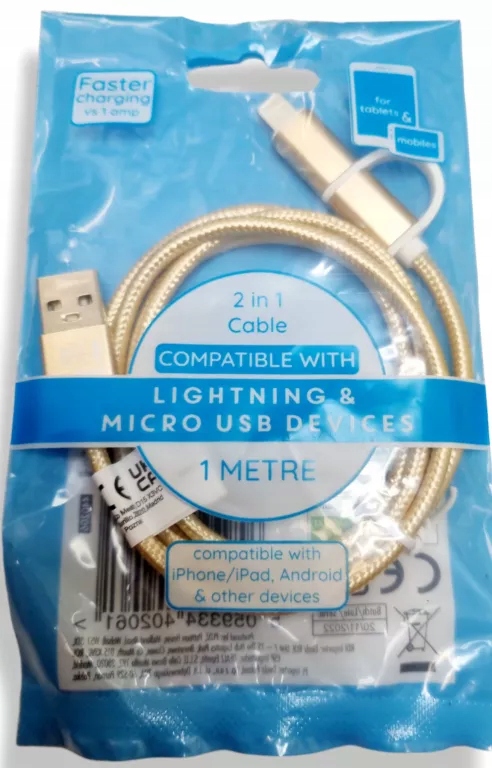 KABEL IPHONE 2W1 LIGHTNING & MICRO USB 1M