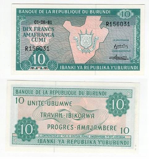 BURUNDI 1981 10 FRANCS