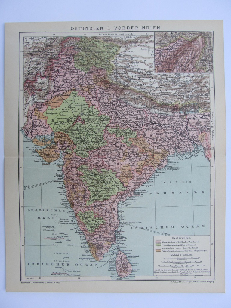 AZJA INDIE PÓŁWYSEP INDYJSKI mapa 1904 r.