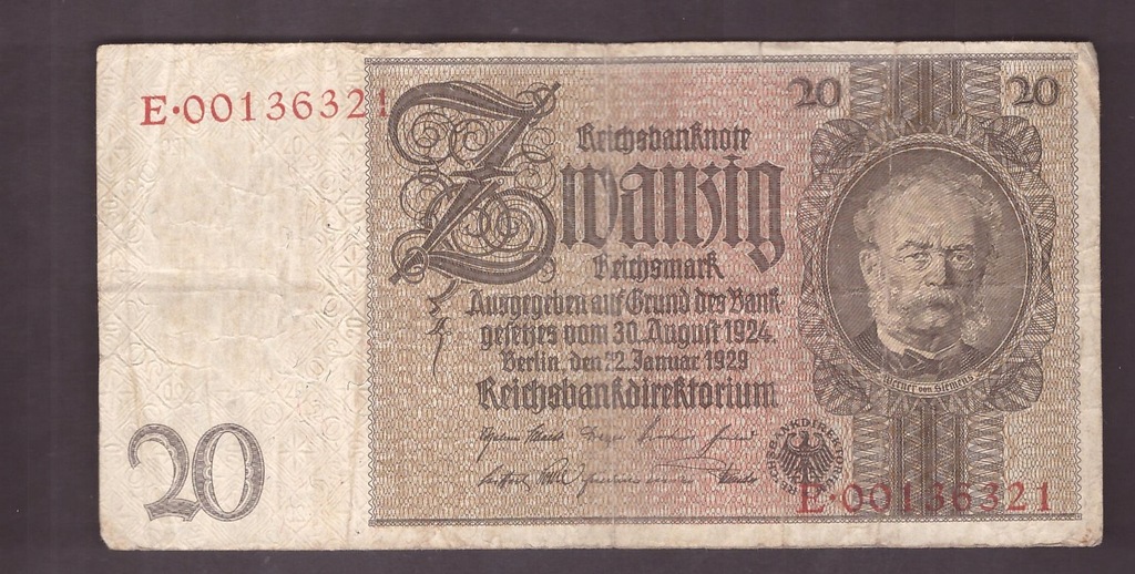 Niemcy - banknot - 20 Marek 1929 rok