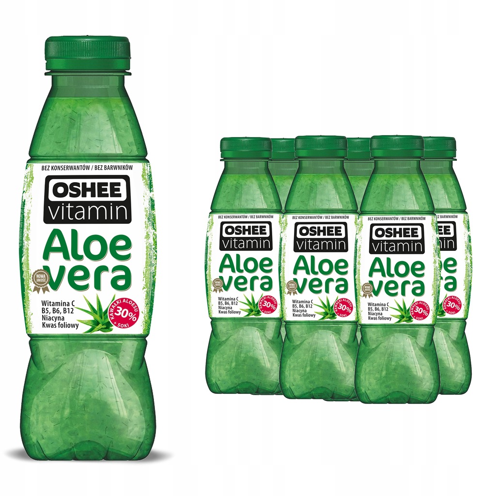 6x Napój OSHEE Aloe Vera z kawałkami aloesu z witaminami B6, B7, 500 ml