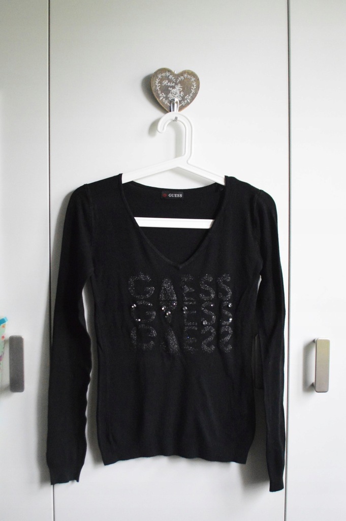 GUESS bluzka sweterek XS czarna logo napis