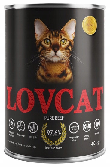 Mokra karma dla kota Lovcat Pure Beef puszka 400g