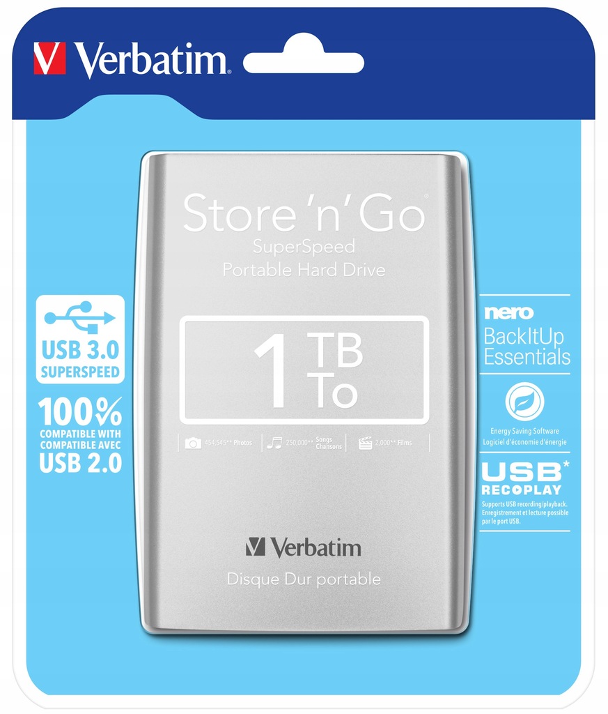 Verbatim Store 'n' Go zewnętrzny dysk twarde 1 TB Srebrny