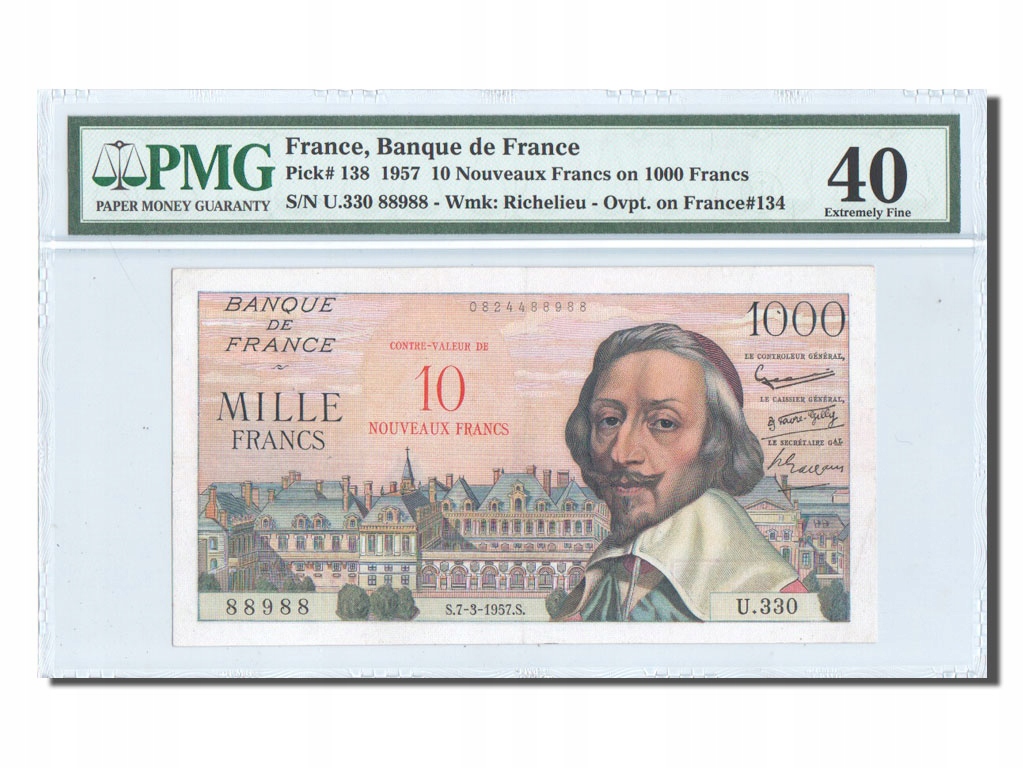 Banknot, Francja, 10 Nouveaux Francs on 1000 Franc