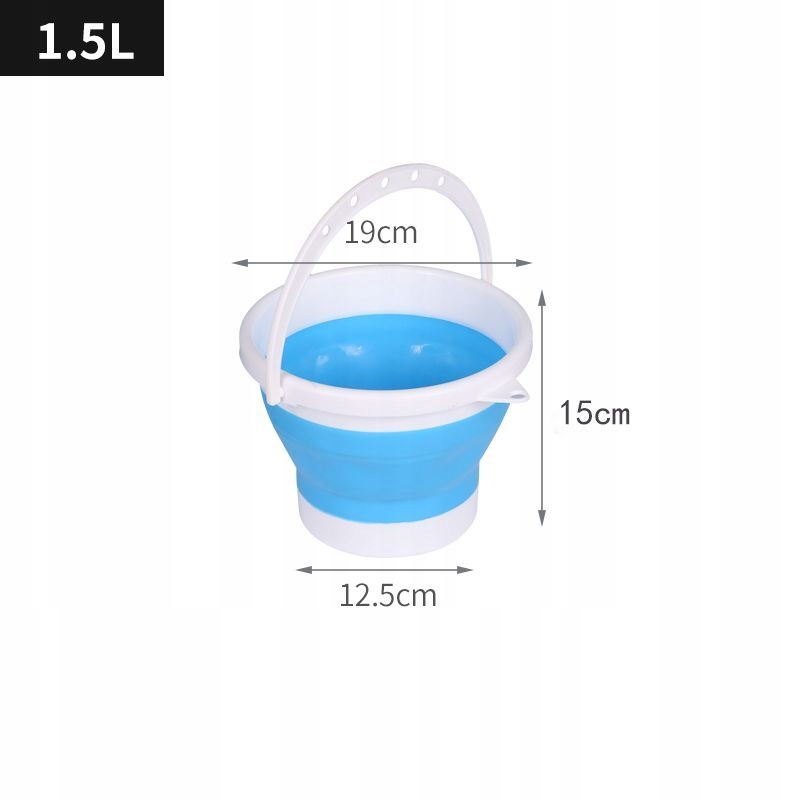 Silikonowe wiadro składane 1.5L - niebiesko-białe