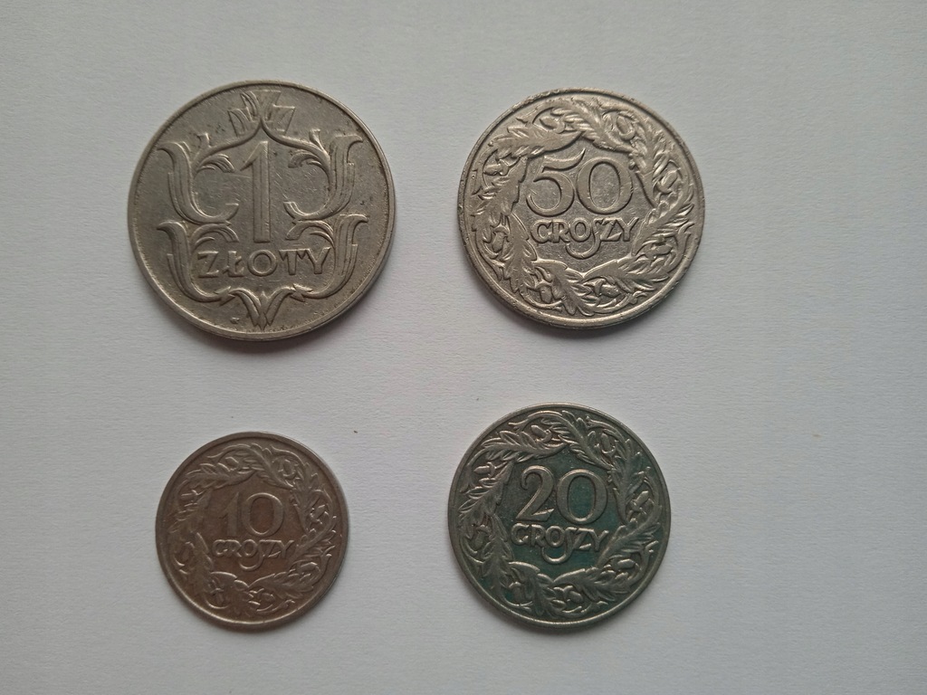Zestaw monet 1zł 1929 oraz 50, 20, 10, gr.1923
