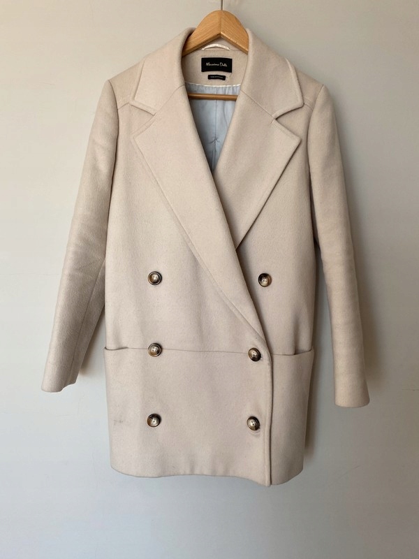 Massimo Dutti piękny wełniany płaszcz beż 40 L