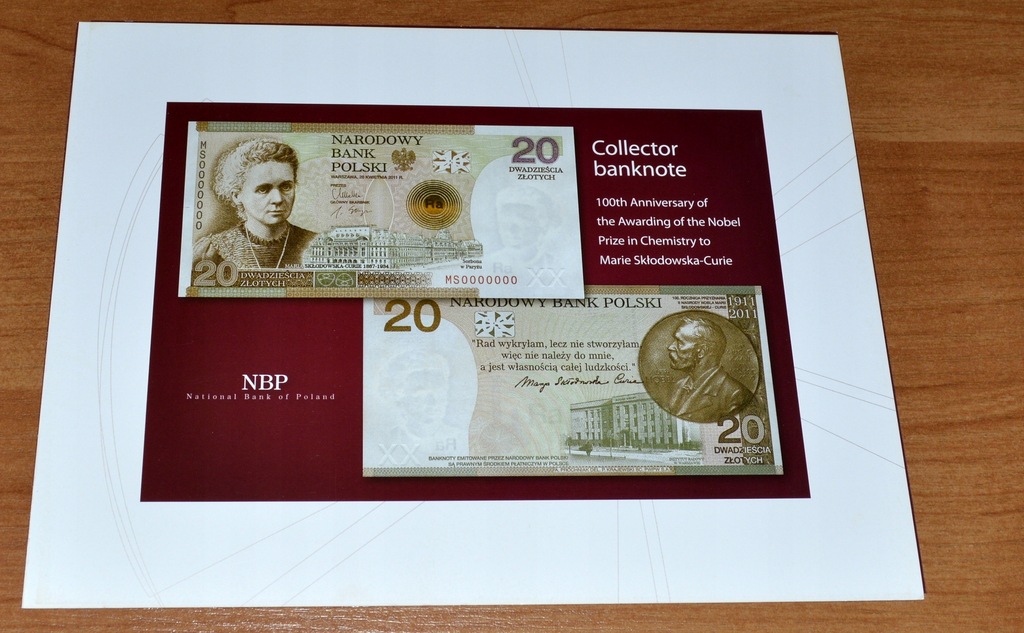 Folder do banknotu 20 zł-Skłodowska-ang