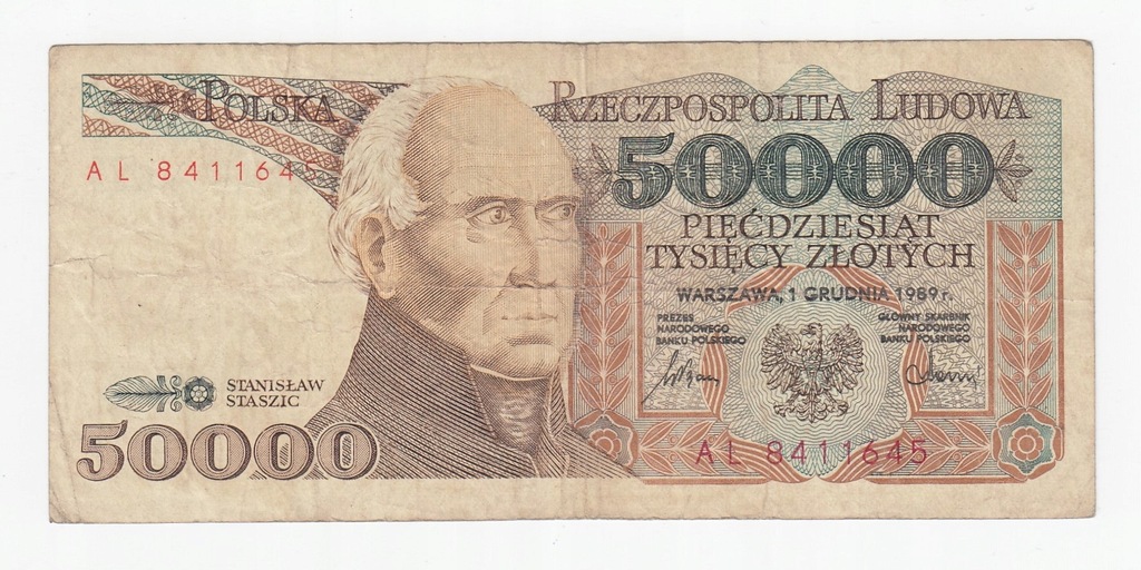 Banknot 50000 zł 1989, seria AL, st. 3