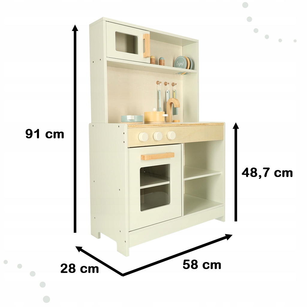 KUCHNIA DREWNIANA MDF Z AKCESORIAMI KREMOWA 91x58x