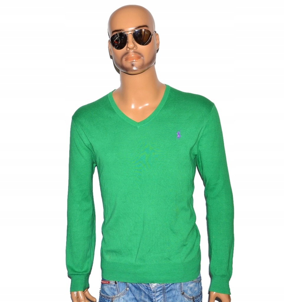 RALPH LAUREN SWETER ZIELONY V-NECK SLIM FIT - L