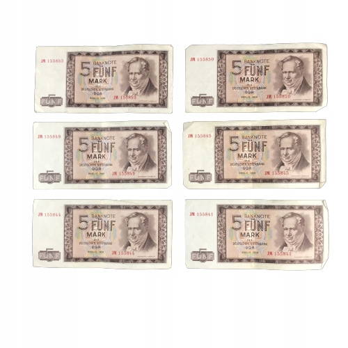 Banknot 5 marek niemieckich DDR 1964 r 6 sztuk