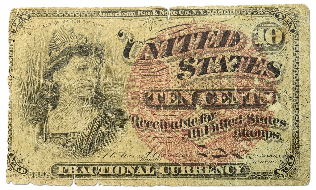 37.USA, 10 Centów 1863 rzadki, P.115, St.3+