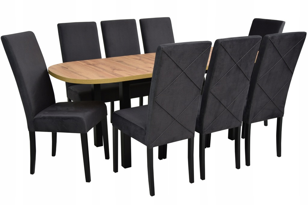 8 krzeseł fotelowych i stół 80x160/200 cm WOTAN
