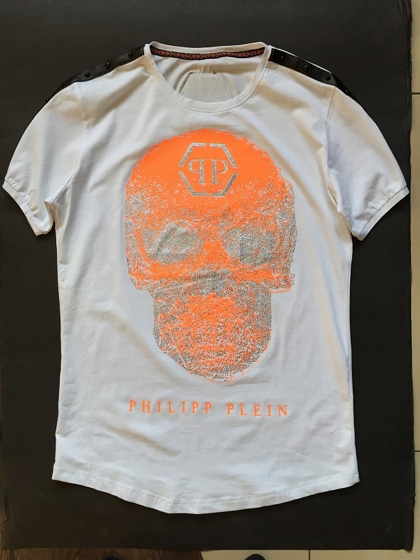 BIAŁY T SHIRT PHILIPP PLEIN ORANGE SKULL