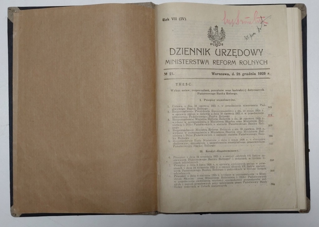 Dziennik urzędowy ministerstwa reform rolnych 1926