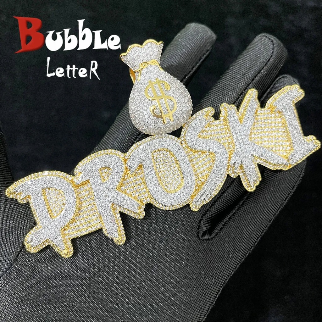 Bubble Letter Jewelry Custom Name Necklace Solid Base Iced Out