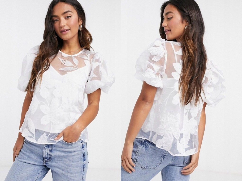 River Island Biały top z topem z organzy 3XL