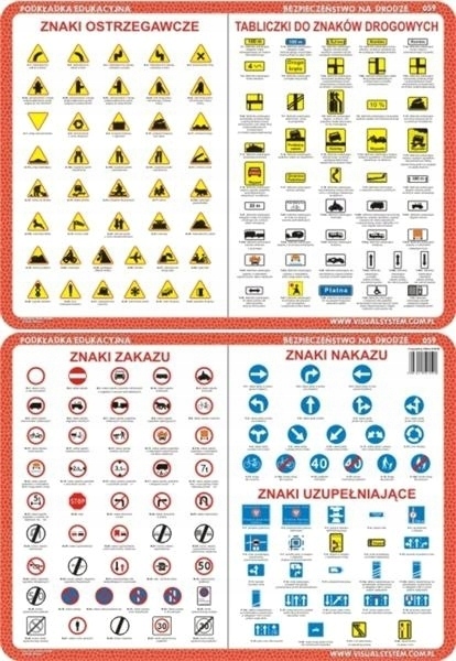 Podkładka edukacyjna. Znaki zakazu, nakazu,