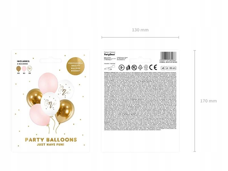 Balony urodzinowe Pastel Pale Pink biały złoty