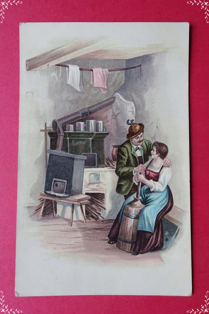 Widoczek Wiejski - Robienie Masła #T6157 kobieta, piec kaflowy