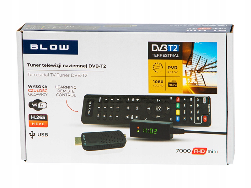 MAŁY TUNER DVB-T2 BLOW 7000 FHD H.265 USB PVR TS