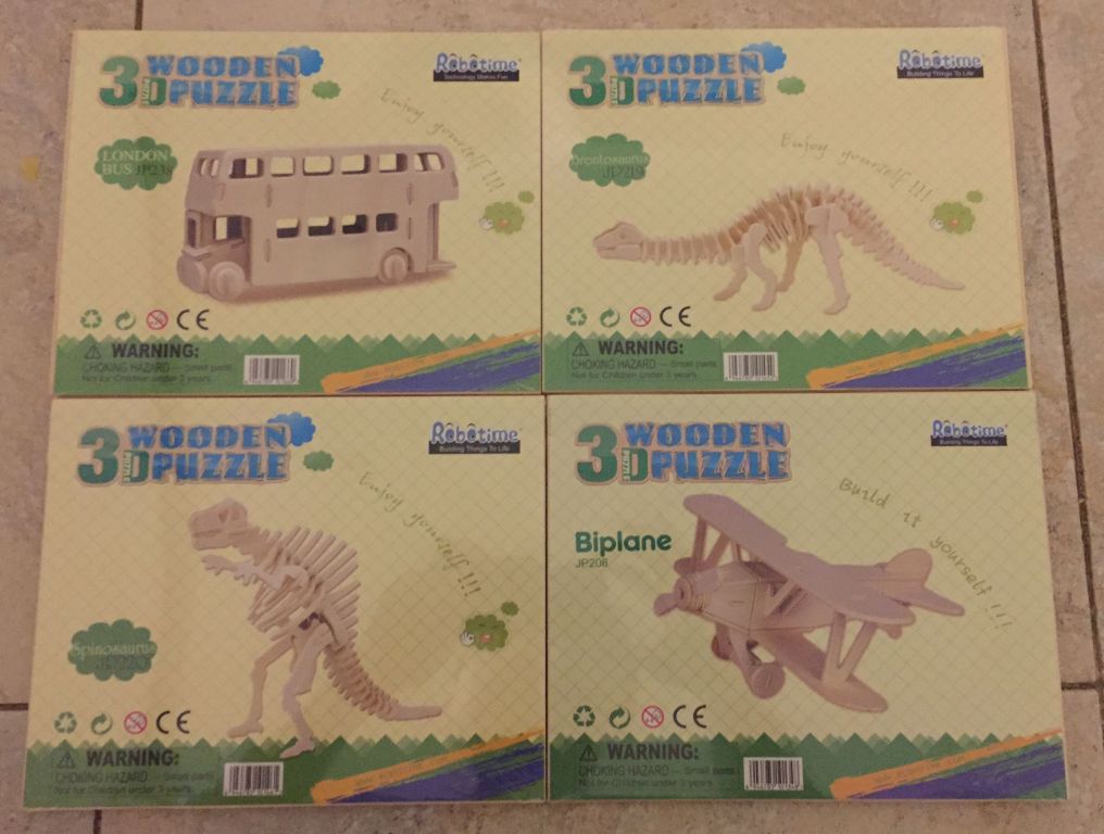 Puzzle A4: bus, brontozaur, spinozaur, samolot DIY