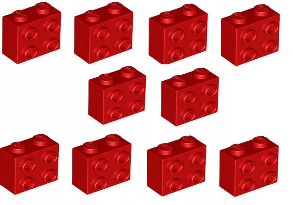 10 szt., RED czerwony Brick, Modified 1 x 2 x 1 2/3, 22885 NOWY