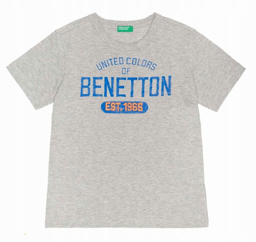 Benetton popielaty T-shirt z logo 13-14l NOWY!