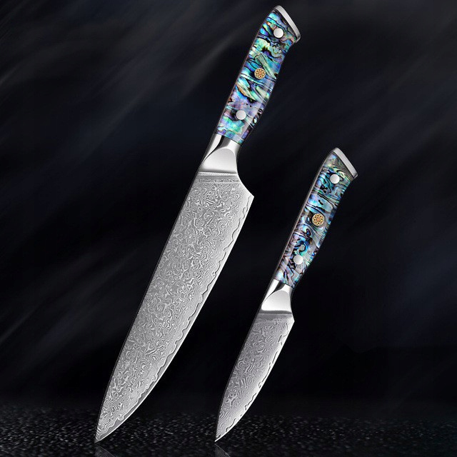 1-9pcs New Damascus Steel Chef's Knife Abalone