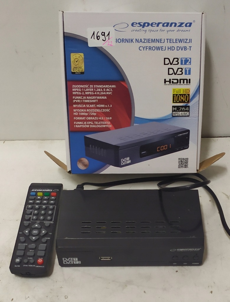 DEKODER TUNER DVB-T DVB-T2 ESPERANZA EV104