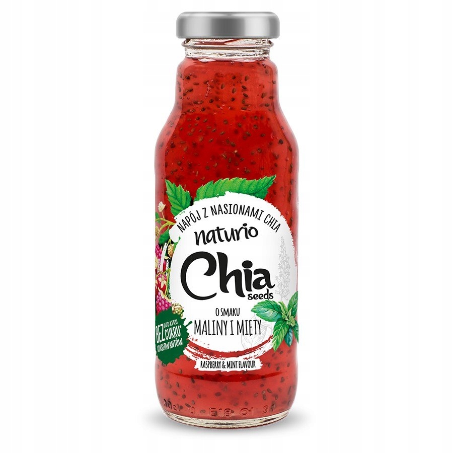 Napój niegazowany z nasionami Chia o smaku Maliny i Mięty Naturio, 295 ml N
