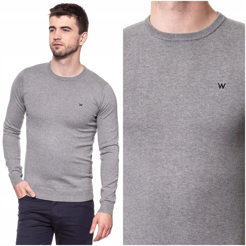 WRANGLER CREW NECK MĘSKI SWETER SZARY CIEPŁY L