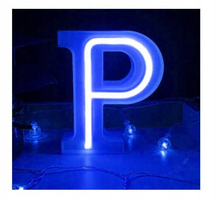 Lampka nocna LED litera P neon niebieskie światło stojąca 16,5 cm