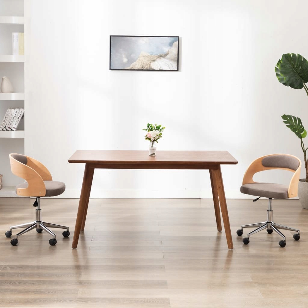 Obrotowe krzesło biurowe, taupe, gięte drewno i tk