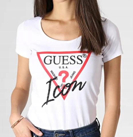 C1F109*GUESS T-SHIRT DAMSKI BIAŁY LOGO XS S00