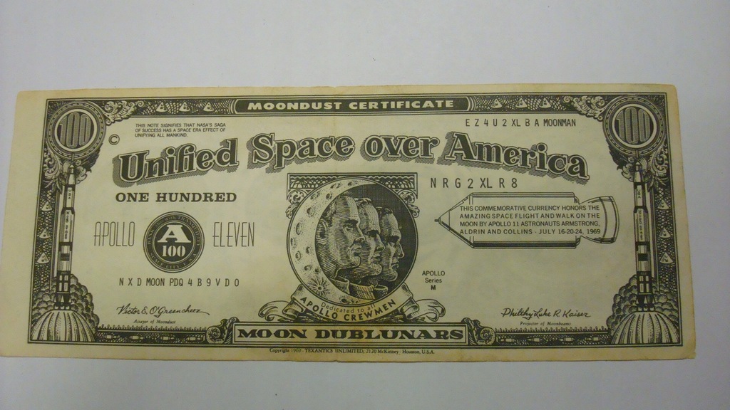 Banknot - USA 1969 Moondust certificate stan 3